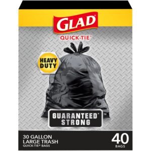 Quick Tie Extra Strong Large Trash Bags, 30 Gallon, 40 Bags