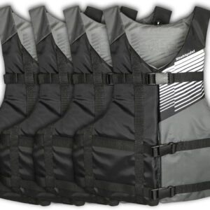 Universal Fit Adult Life Jacket PFD (4 Pack) US Coast Guard Approved, Life Vest for Men and Women 90+ Lbs, Lightweight Neoprene & Adjustable, Ideal for Boating, Kayaking & Water Sports.
