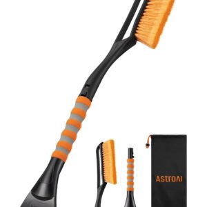 27" Snow Brush and Ice Scrapers for Car Windshield, Detachable Snow Scrapers with Ergonomic Foam Grip for Cars, Trucks, Suvs (Heavy Duty ABS, PVC Brush, Orange)